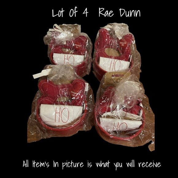 Rae Dunn Dog Toys Set Red Bowl and Bones "Deck the Paws" 6” Pet Bowl Bandana X 4 - Picture 1 of 4